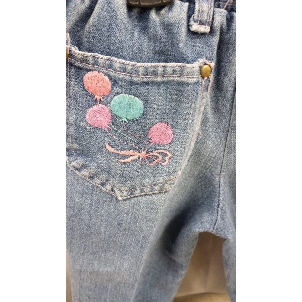 Vintage 80s Girls Embroidered Jeans Balloons Kinda Kute 2T Pink Purple Blue VGUC